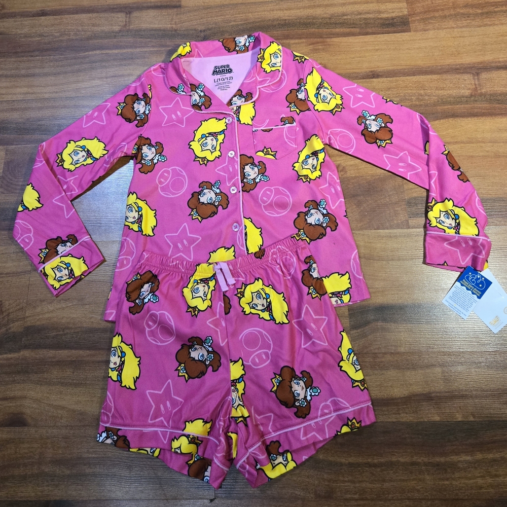 Kids Pink Cartoon Pajama Set Size 10 NWT